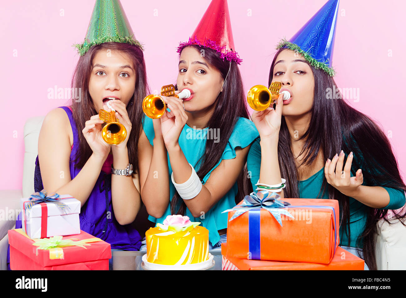 3 indian Young Womans friends Birthday Celebration Stock Photo - Alamy