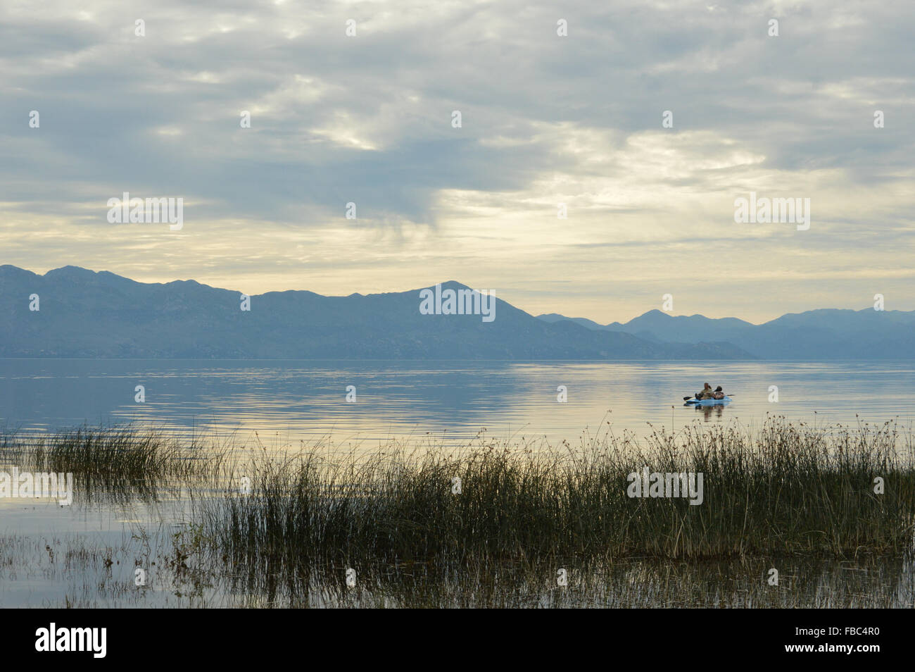 Canoeing on Lake Shkodra in Albania Stock Photo