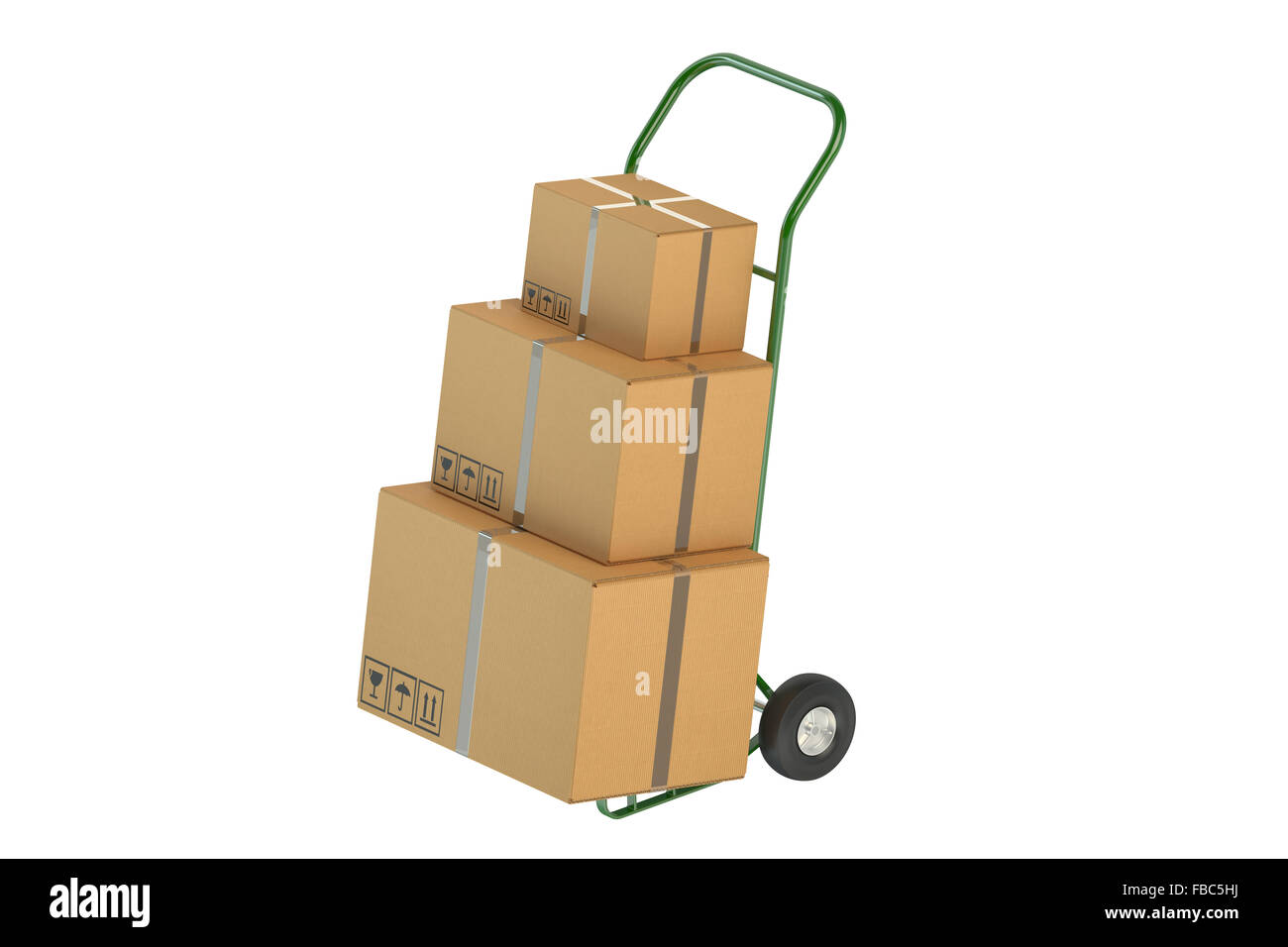 Cardboard boxes with hand truck  isolated on white background Stock Photo