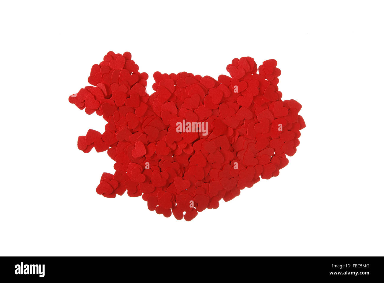 contour of the Iceland built of small red hearts on a white background Stock Photo