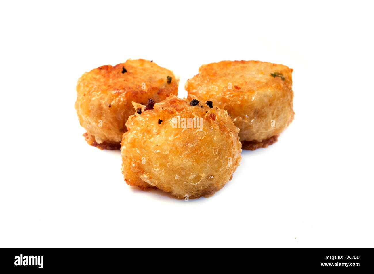 Thai deep fried shrimp balls on a white background Stock Photo