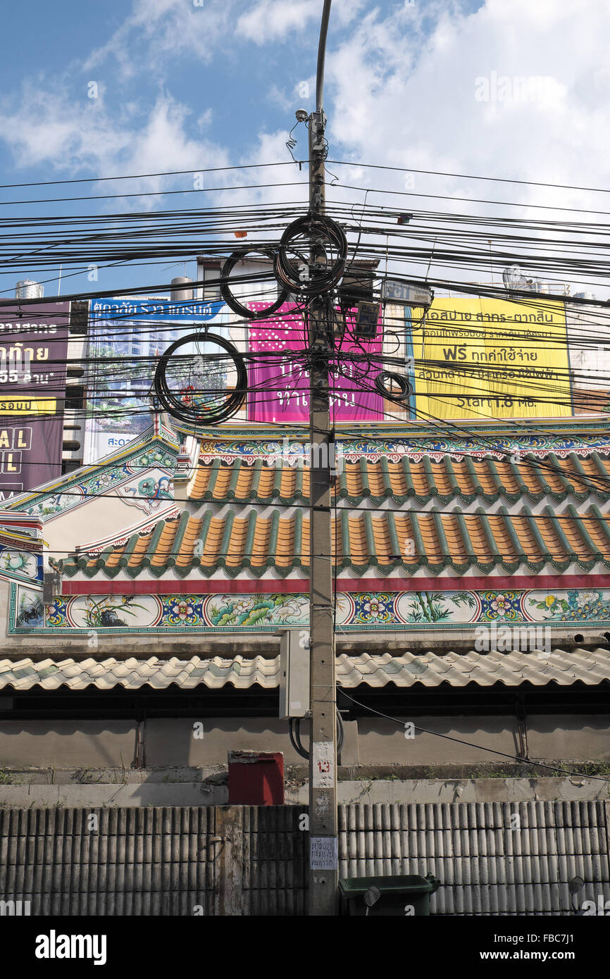 A wiring nightmare! Electrical supply, Bangkok, Thailand, Asia. Stock Photo