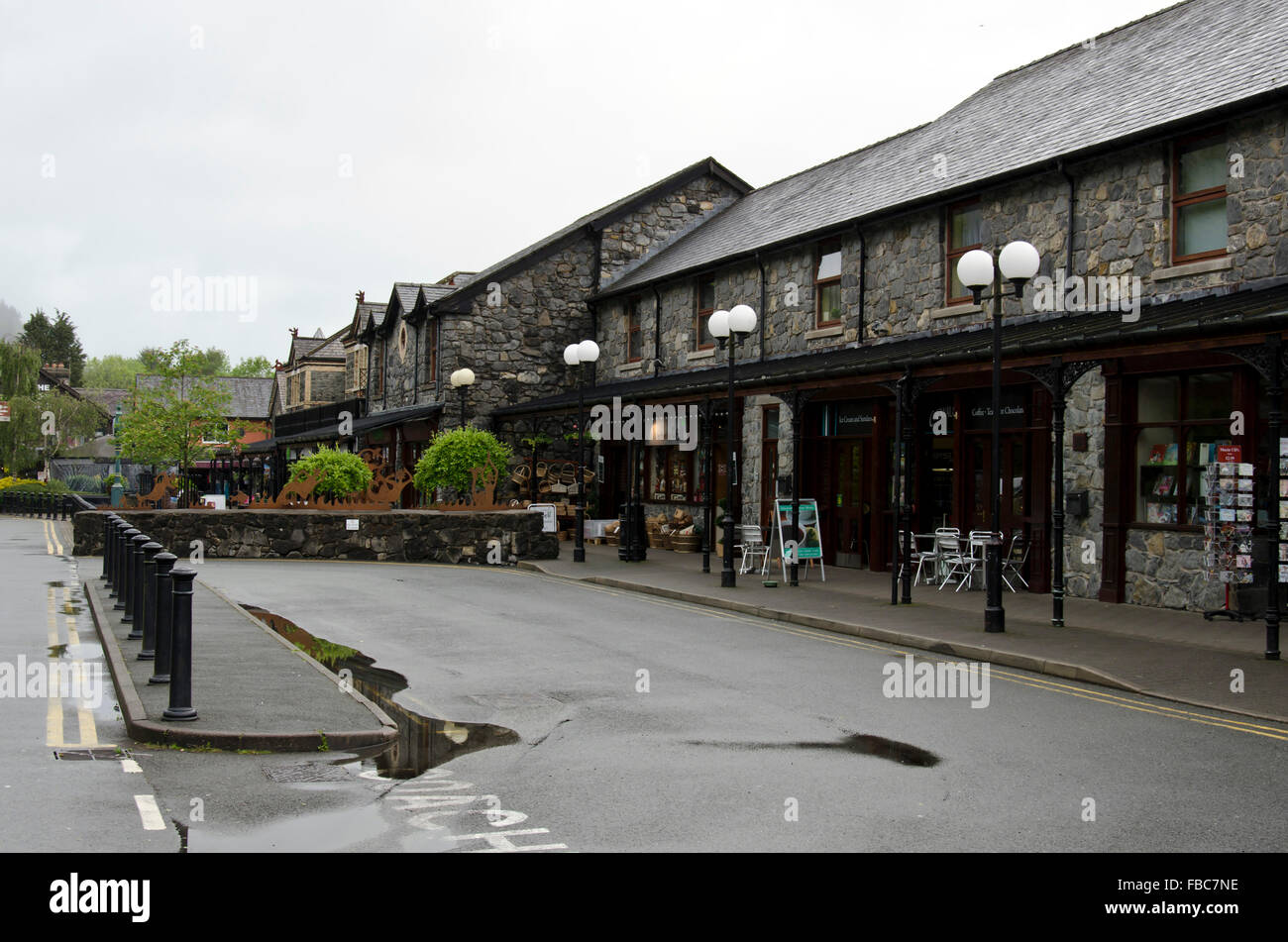 Shops by the station in the village of BetwsyCoed in North Wales