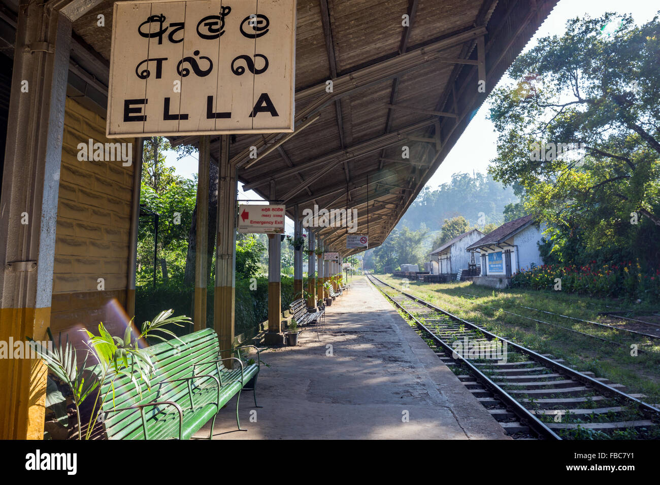 Ella train station platform, Southern Highlands,  Sri Lanka Stock Photo