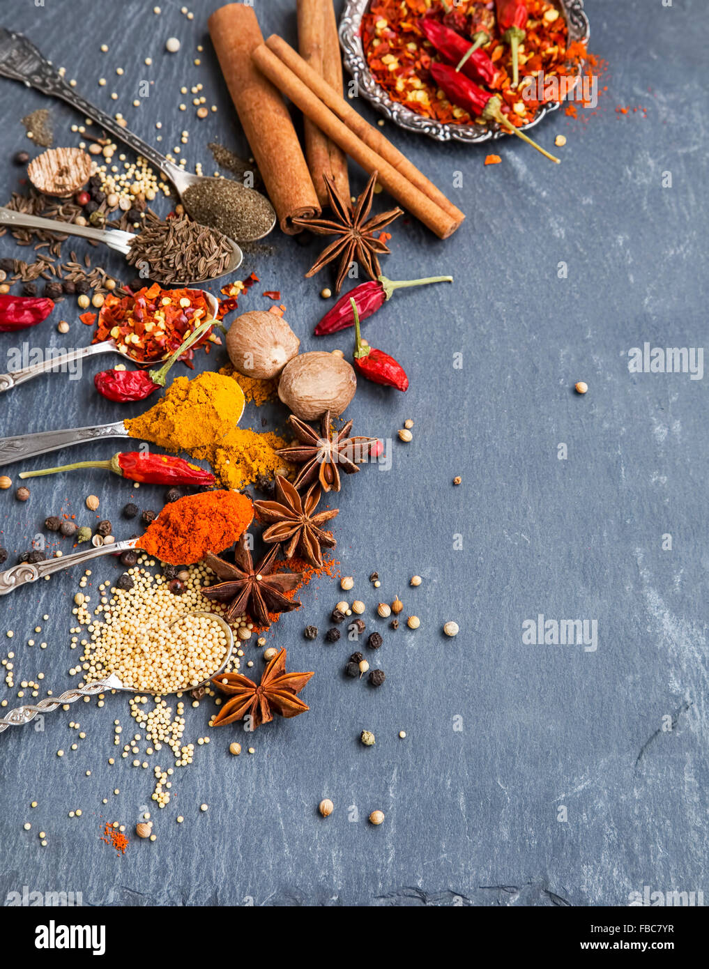 Indian spices with anise,cinnamon,curry,pepper,coriander,cumin,nutmeg