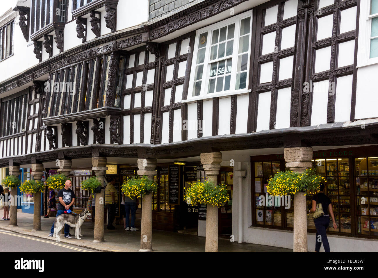 Detail of Dartmouth's Historic Butterwalk; Museum and Shops with Carved