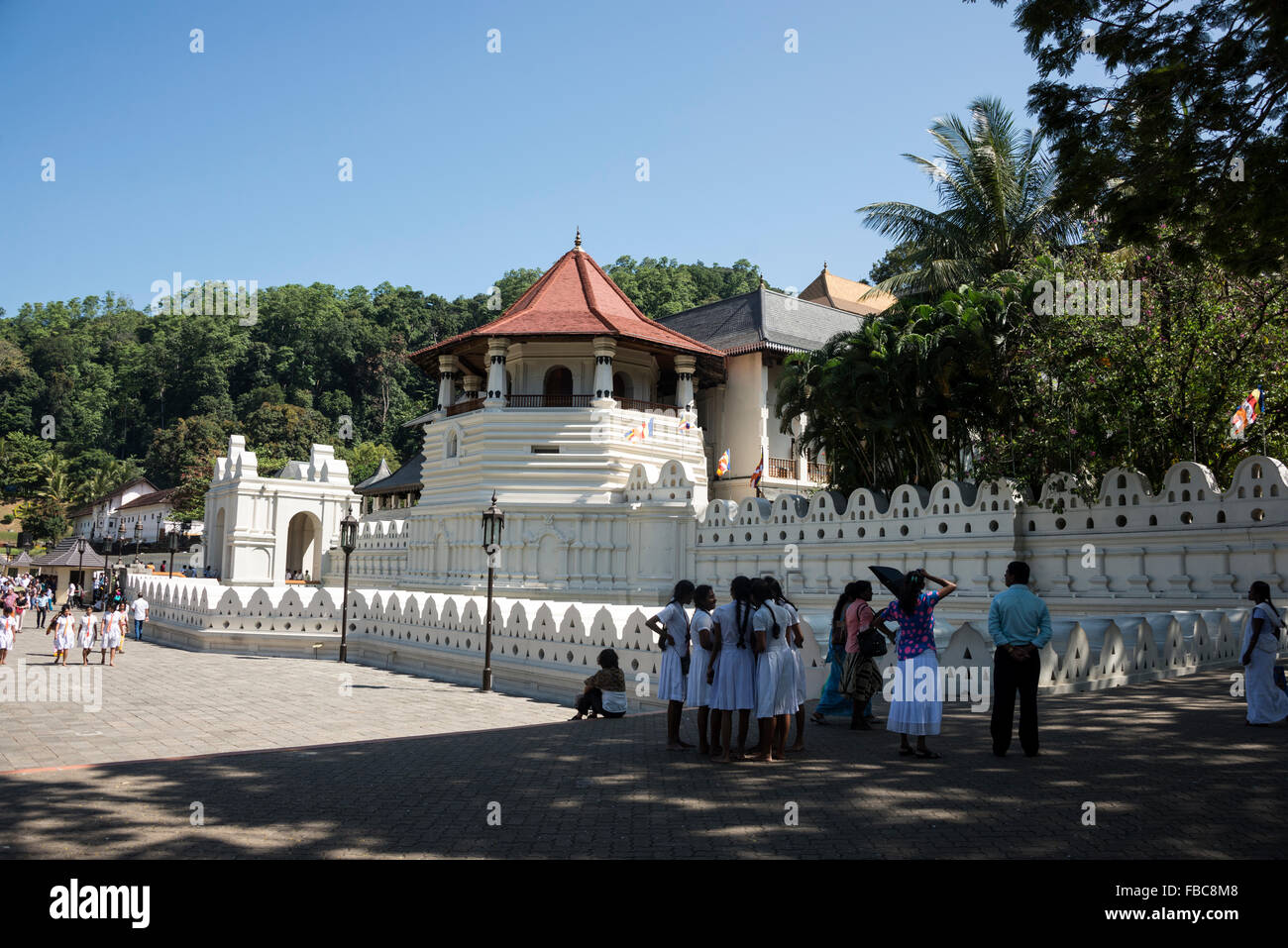 The outer surrounding walls and the Mahawahalkada (The main entrance) of the   of  the Temple  of the Sacred  Tooth Relic, a  UN Stock Photo