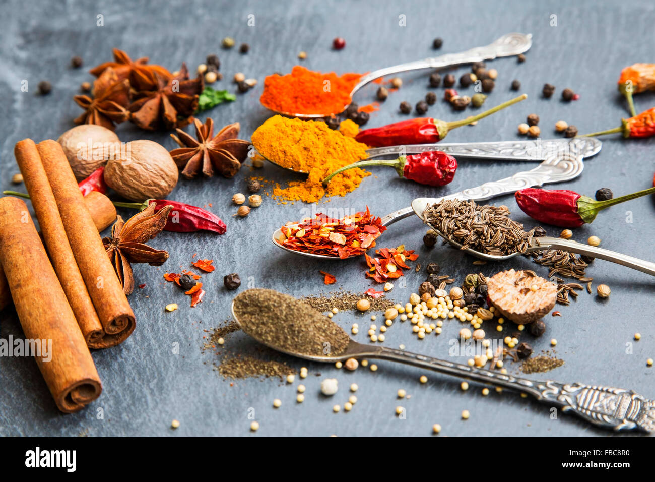 Aromatic spices with pepper and turmeric powders,cumin and coriander