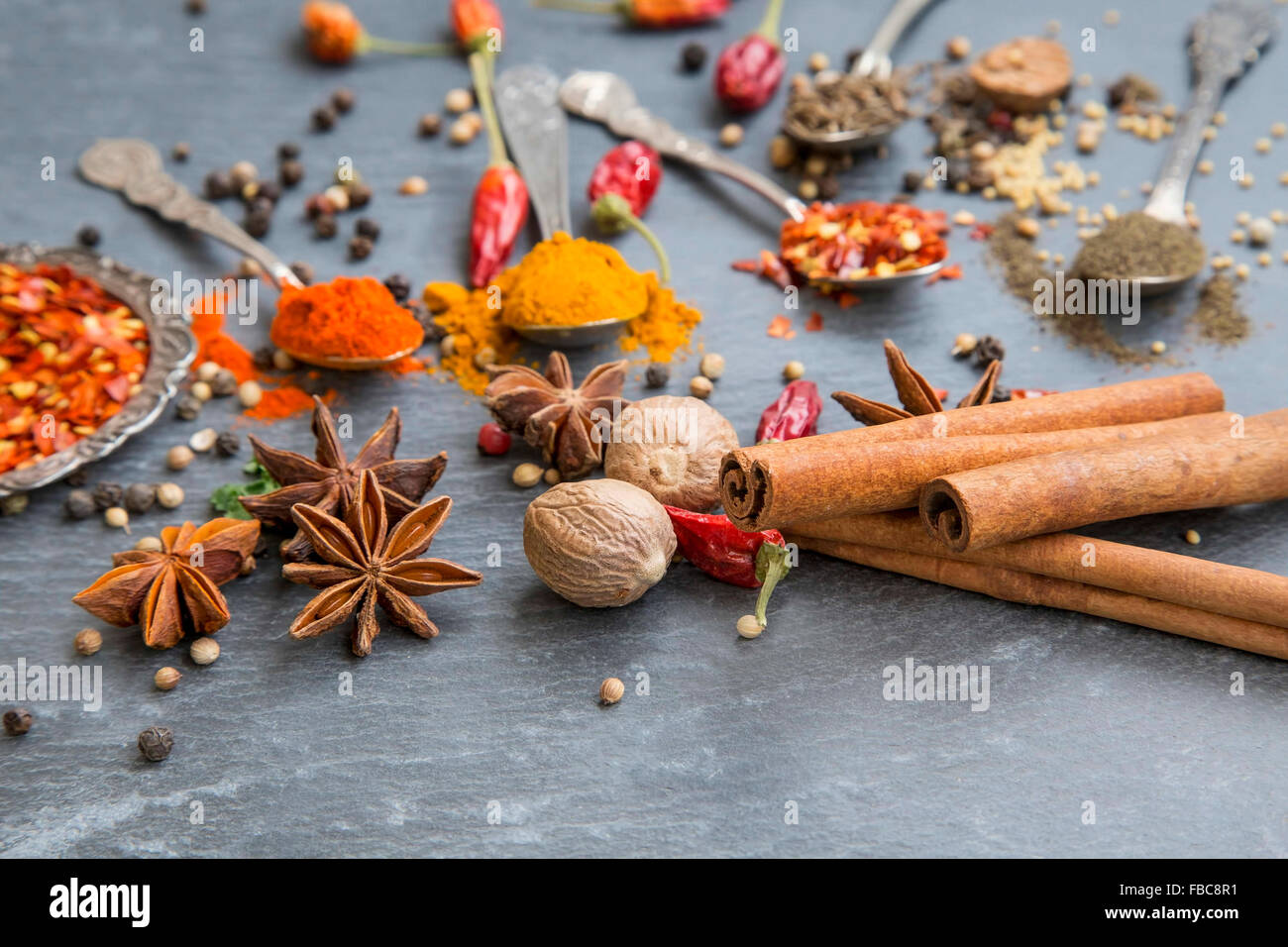 Aromatic spices with pepper and turmeric powders,cumin and coriander