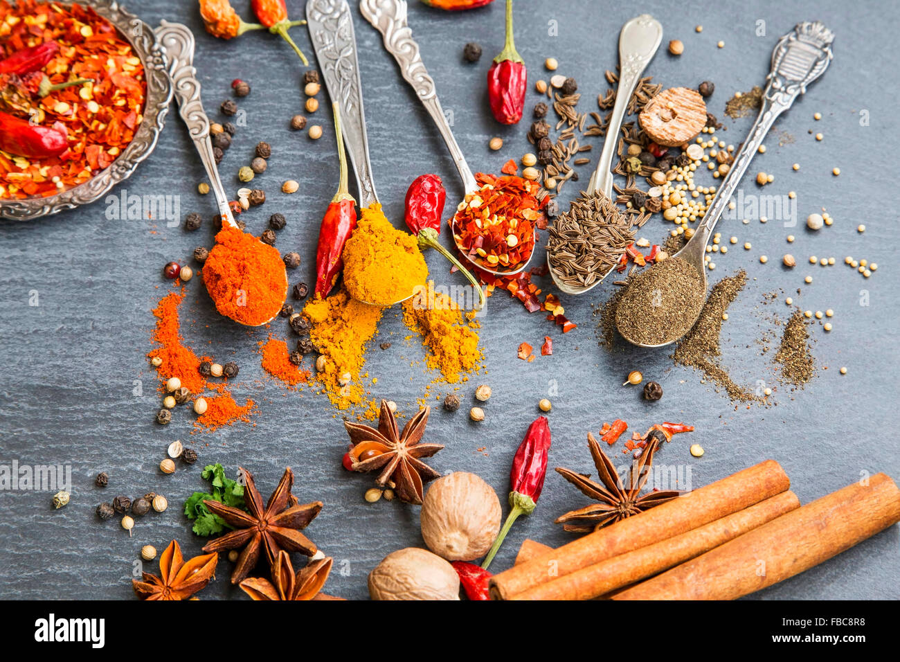 Aromatic spices with pepper and turmeric powders,cumin and coriander
