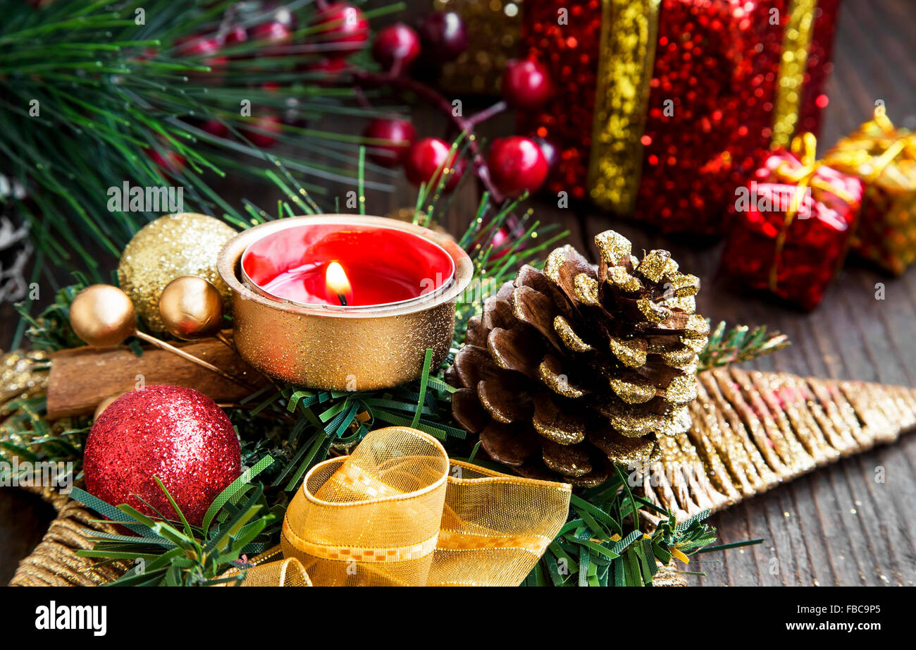 Christmas Candle Decoration Star with Ribbon,Fir Tree Branches and ...