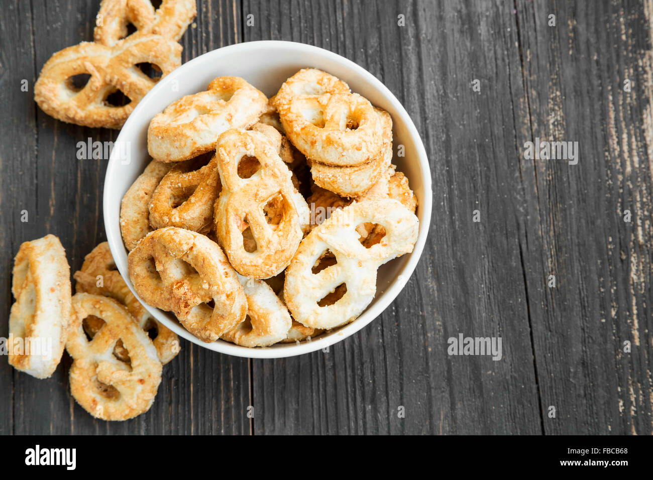 Salty Pretzels with Cheese Freshly Baked, Delicious Salted Snack Stock Photo