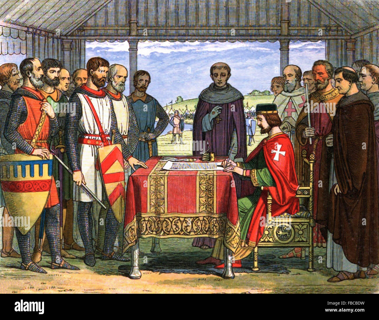 Magna Carta. A 19thC depiction of King John signing the Magna Carta (The Great Charter) at Runnymede in 1215 Stock Photo
