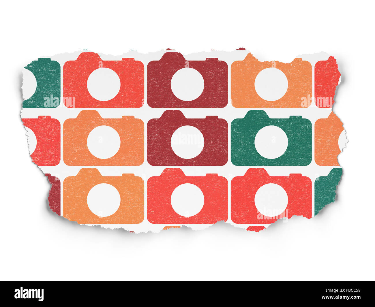 Vacation concept: Photo Camera icons on Torn Paper background Stock Photo