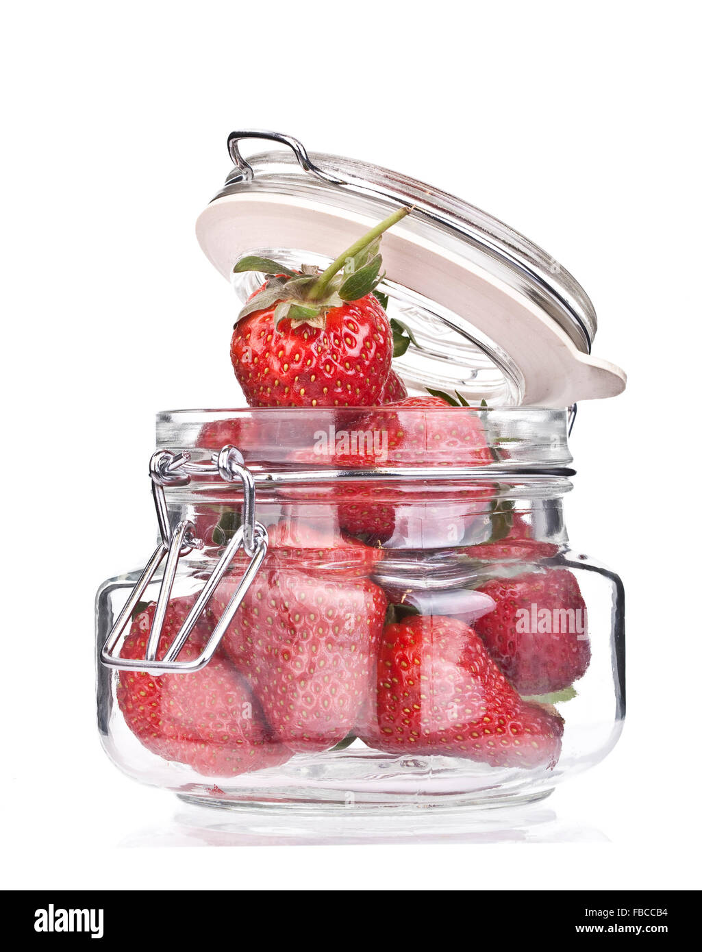 Jar of Fresh Strawberry's on a white background Stock Photo