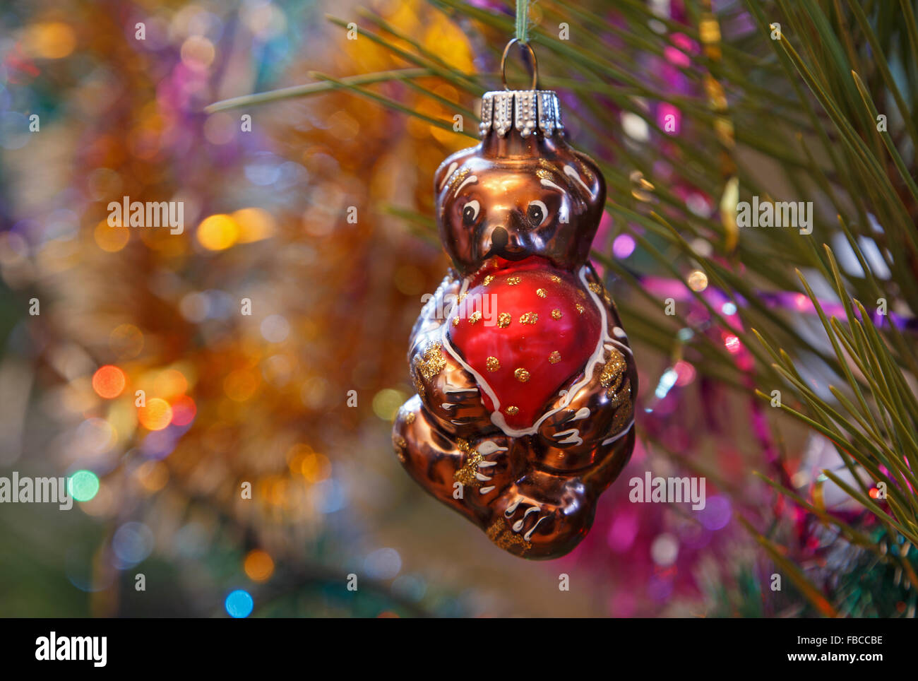 bear with ball Christmas tree ornament Stock Photo