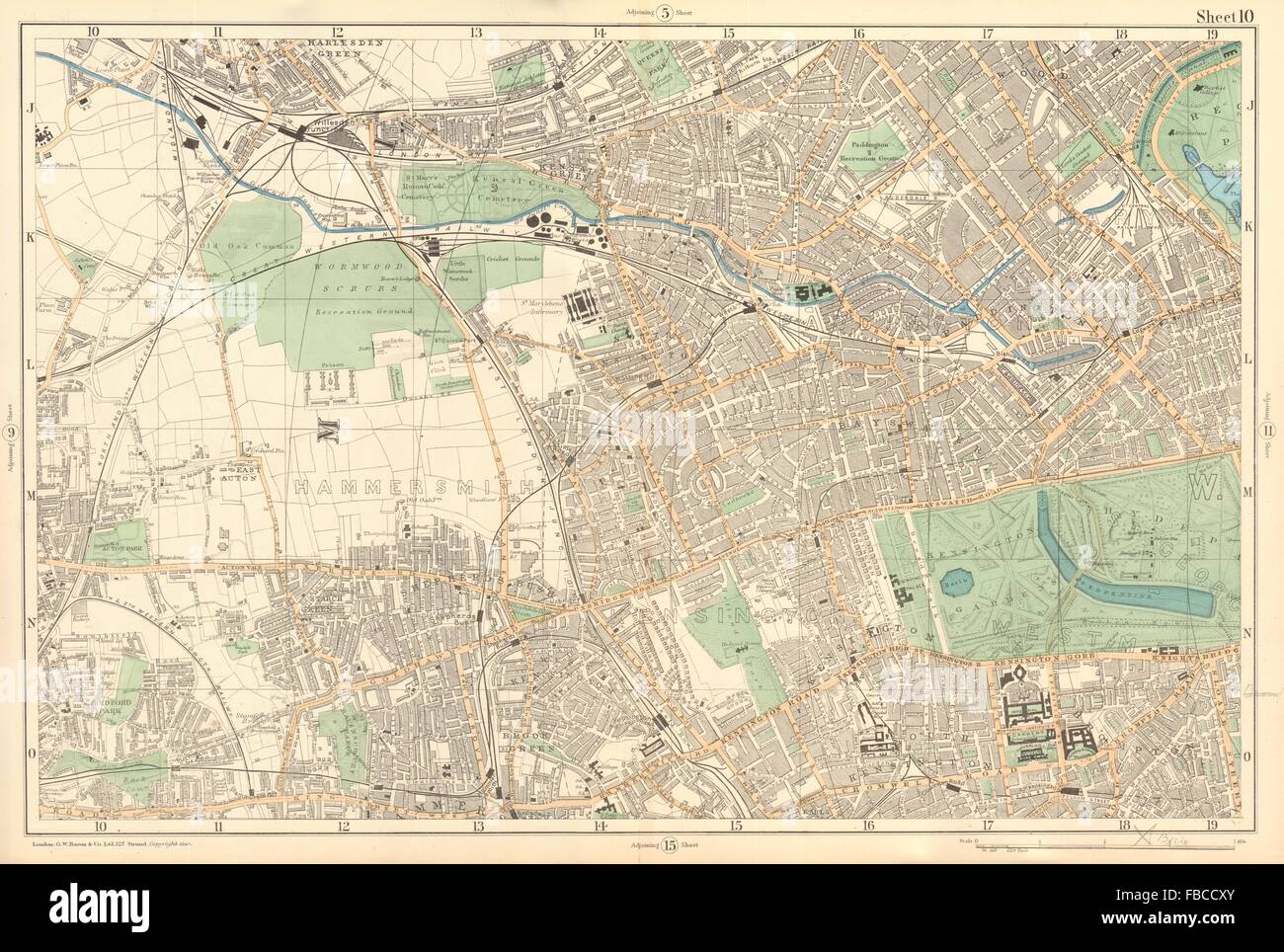LONDON Notting Hill Kensington St Johns Wd Hammersmith Bayswater. BACON 1903 map Stock Photo