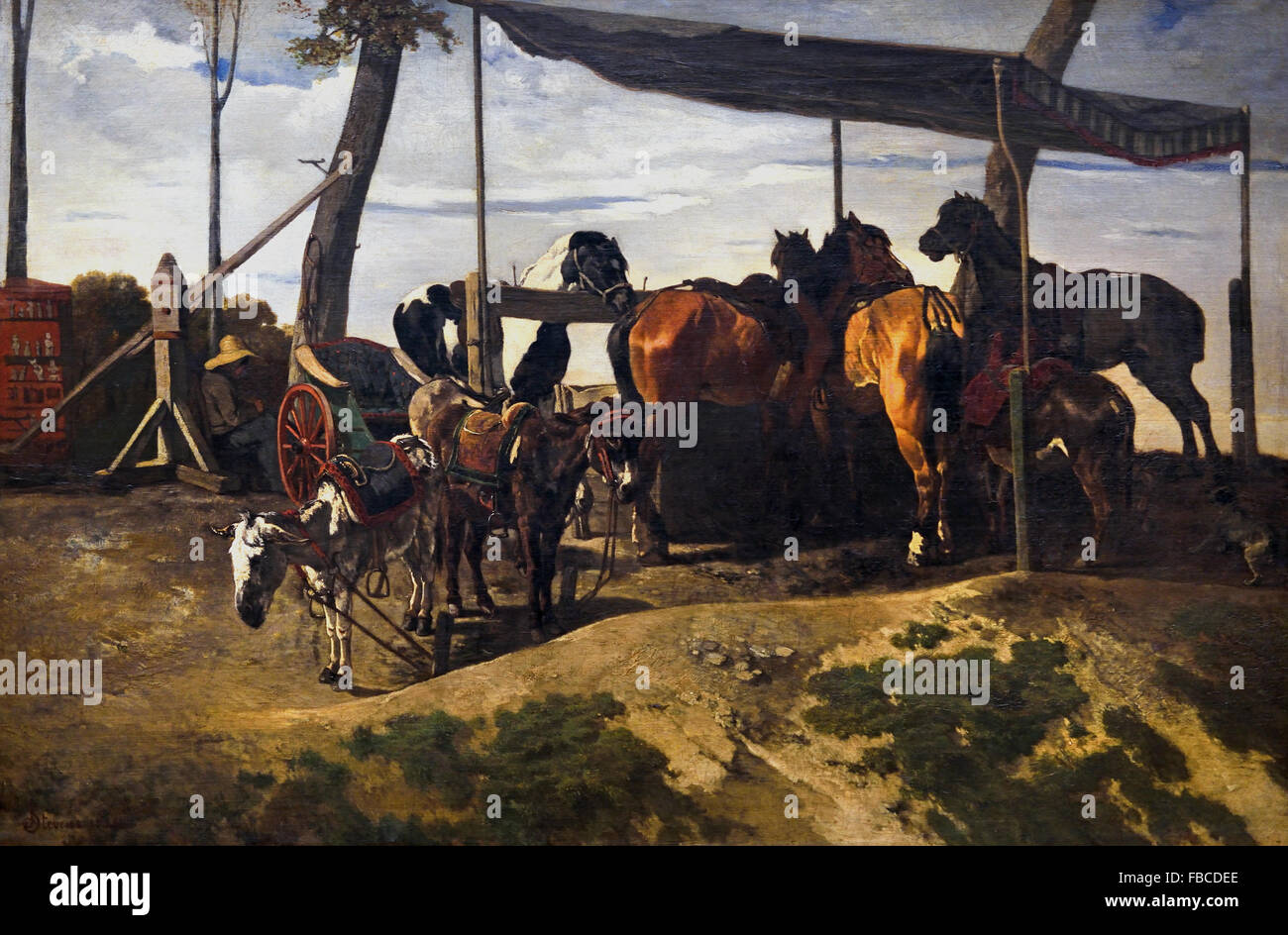 Verhuring van paarden en ezels - Rental of horses and donkeys 1854 Joseph Stevens (1816–1892)  Flemish Belgian Belgium Stock Photo
