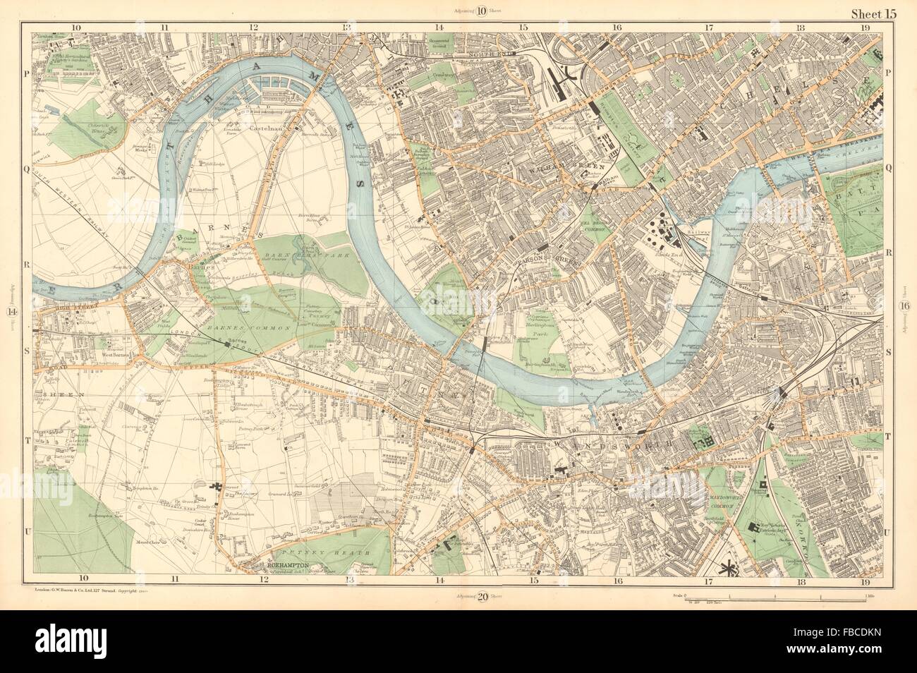 LONDON Chiswick Barnes Fulham Chelsea Putney Wandsworth Clapham. BACON 1903 map Stock Photo