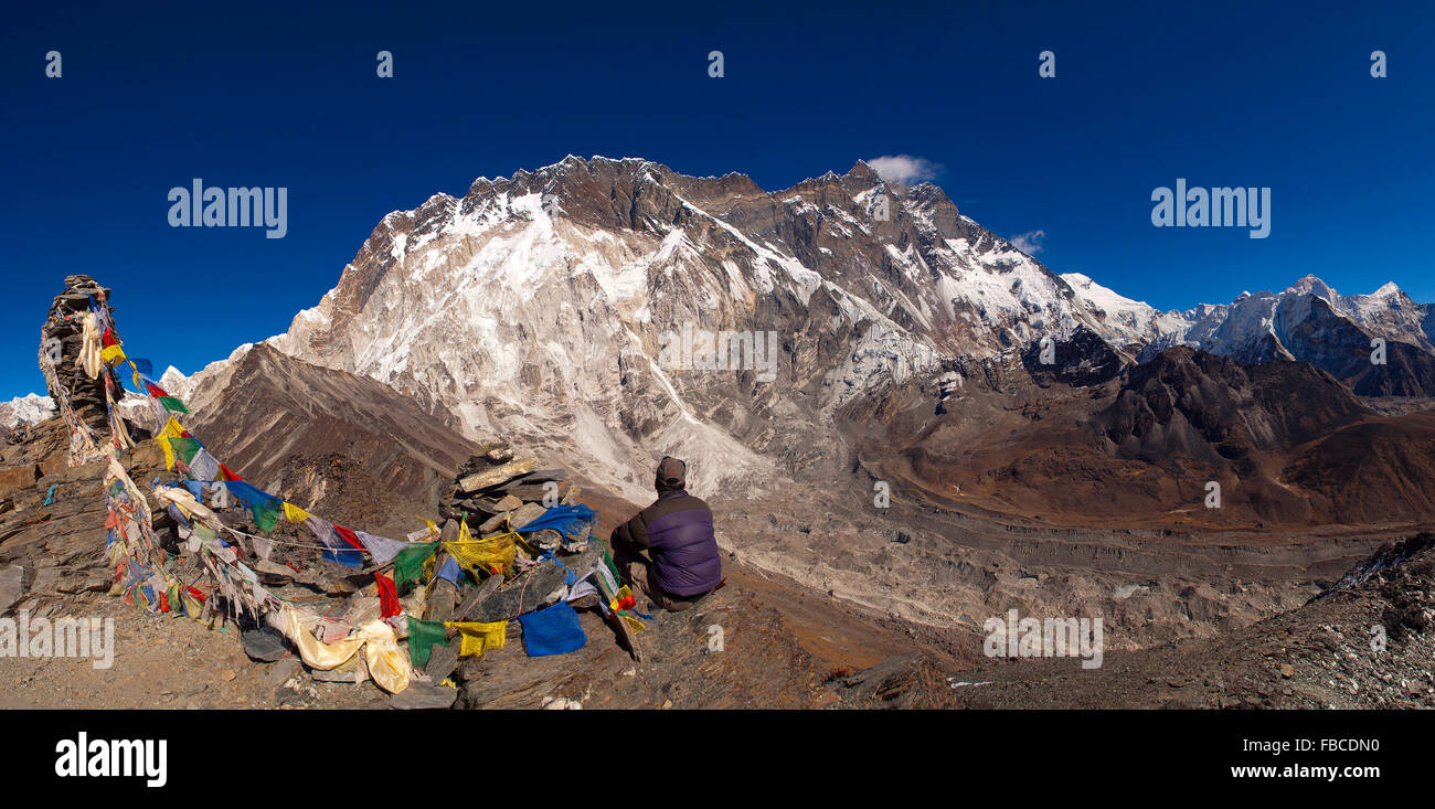 Chukhung Ri panoramic view towards Lhotse Stock Photo
