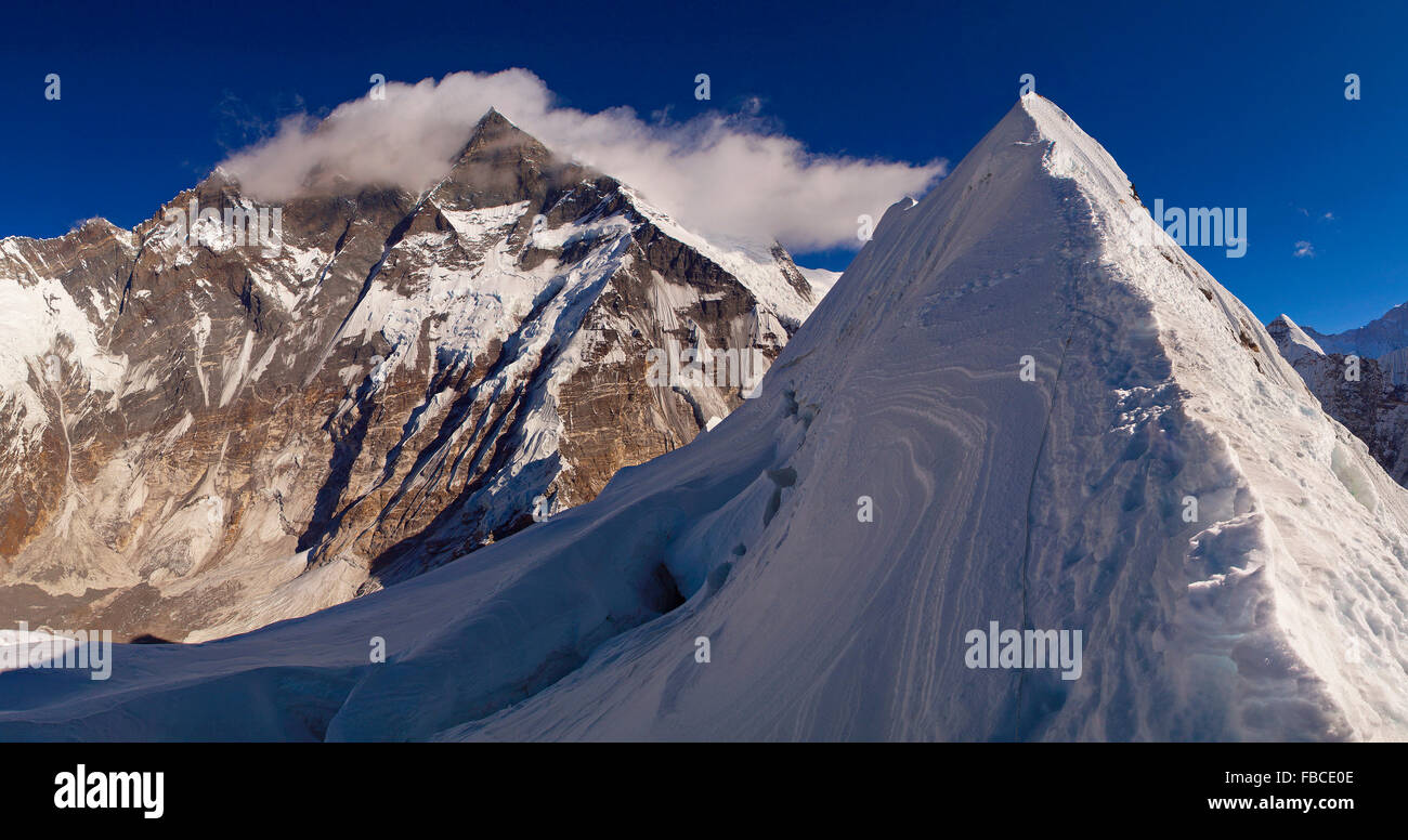 Island peak summit ridge, Nepal himalaya Stock Photo