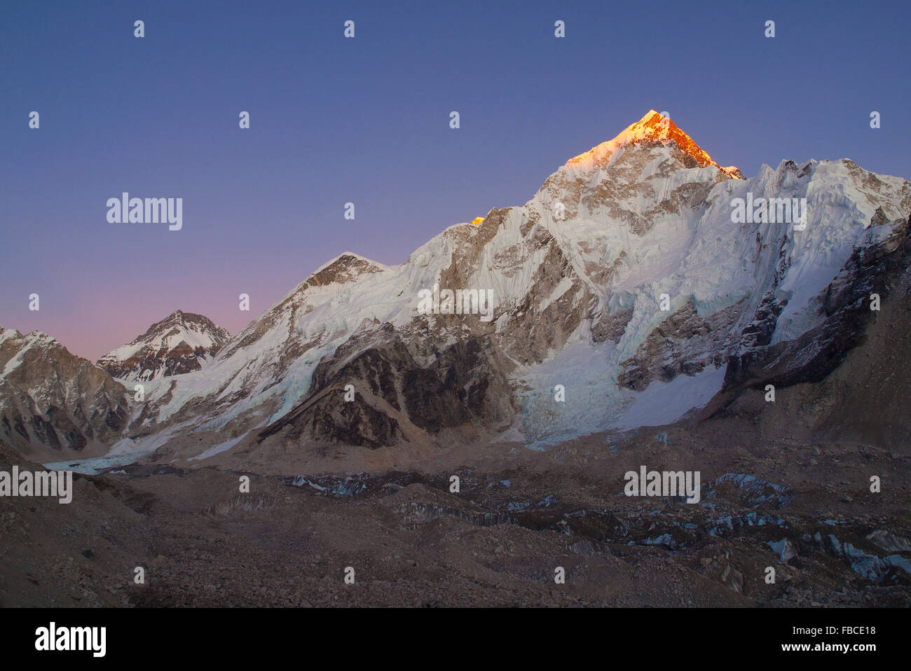 Khumbu glacier sunset Stock Photo