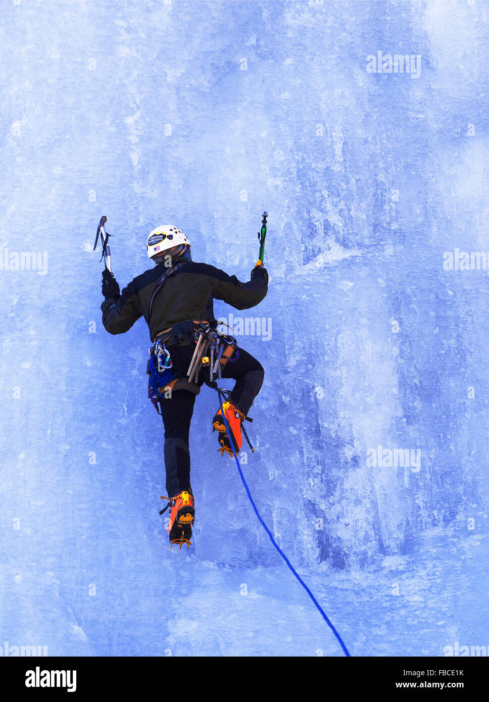 Waterfall ice climbing, Khumbu valley Nepal Stock Photo