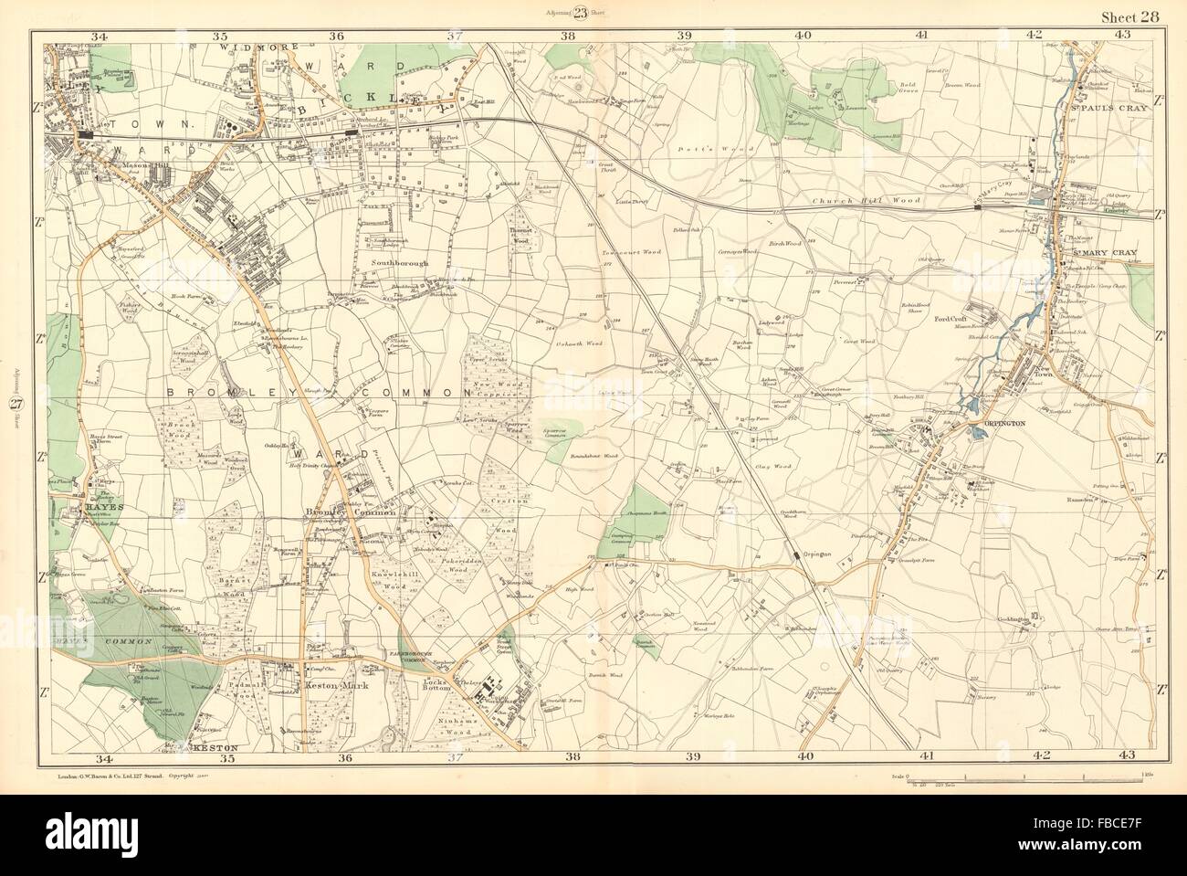 BROMLEY & ORPINGTON Hayes Petts Wood Keston St Paul's Mary Cray. BACON 1903 map Stock Photo