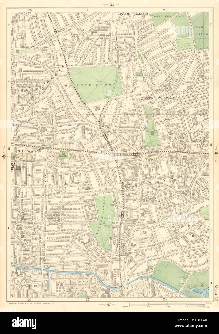 HACKNEY Lower Clapton Dalston Shacklewell London Fields Homerton, 1903 old map Stock Photo
