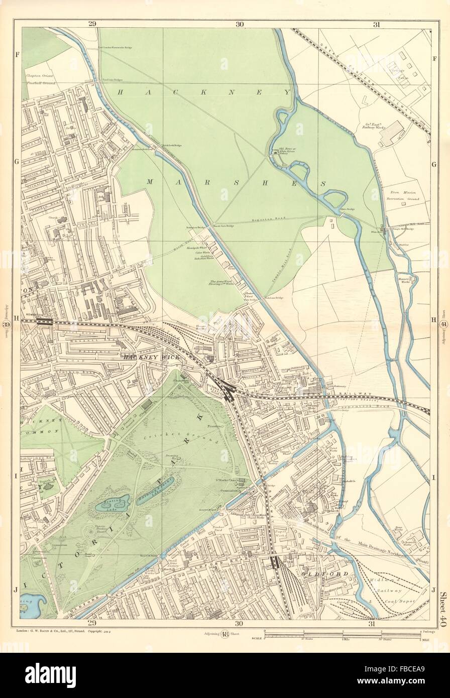 HACKNEY WICK/Marshes Victoria Park Old Ford Homerton Clapton Leyton, 1903 map Stock Photo