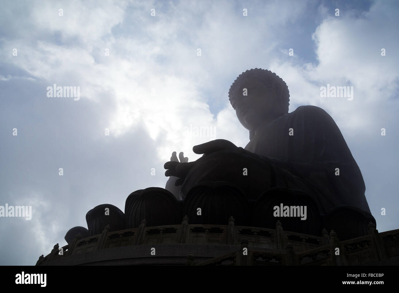 Silhouette of the Tian Tan Buddha or Big Buddha statue in Hong Kong, China. Stock Photo