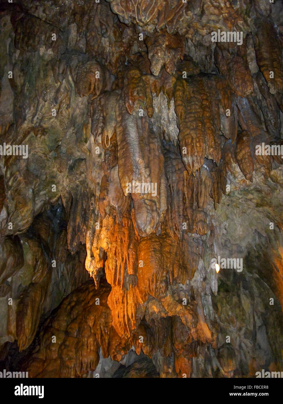 Stalactites inside Höllgrotten limestone caves, Canton of Zug, Switzerland. Stock Photo