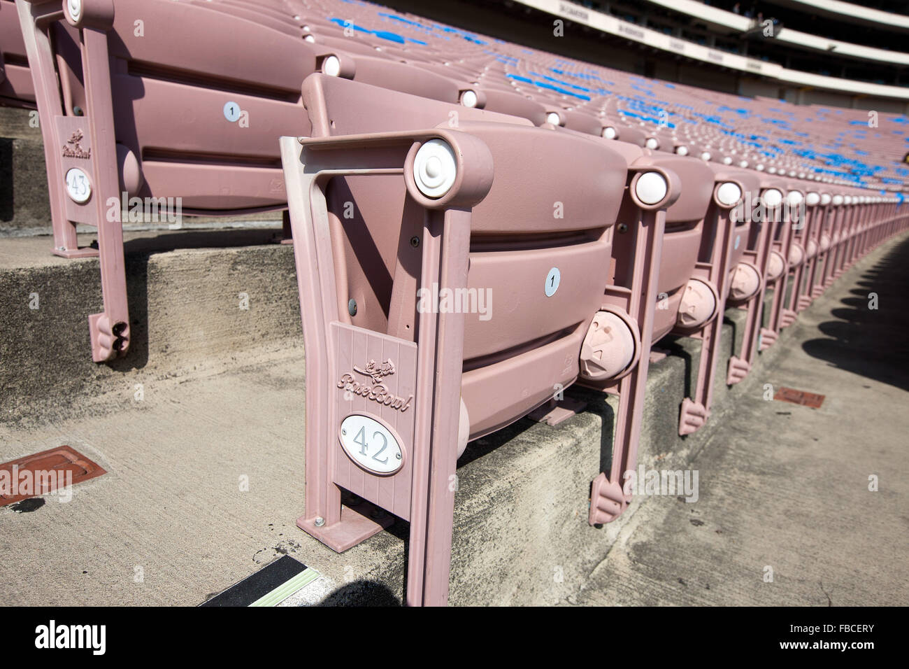 Detailed view of a row of seats at the Rose Bowl before the game