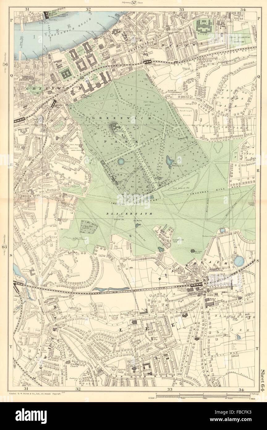 GREENWICH Lewisham Blackheath Lee Shooter's Hill, 1903 antique map Stock Photo