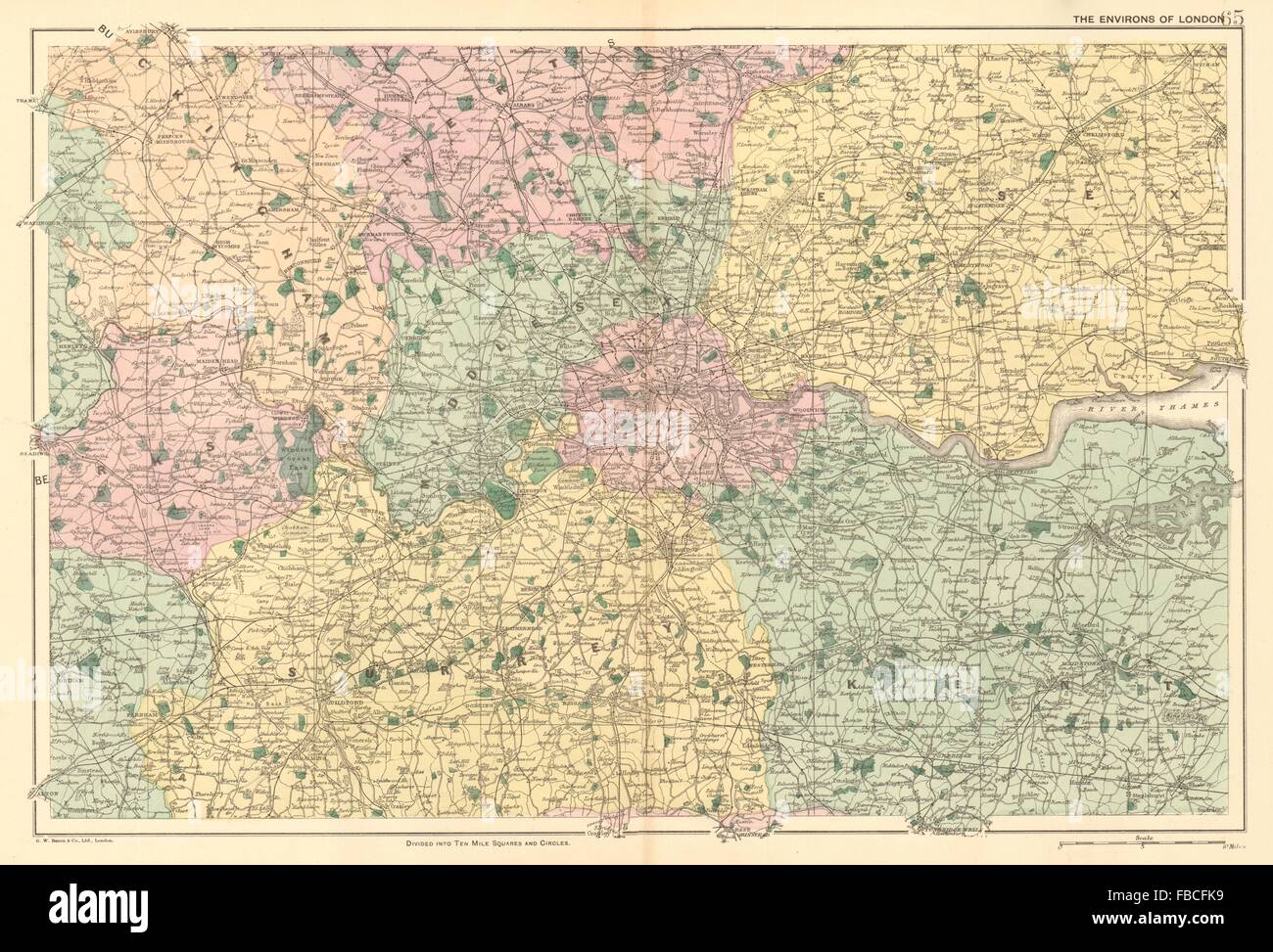 LONDON & HOME COUNTIES:Middx Essex Kent Surrey Berks Bucks Herts.BACON, 1903 map Stock Photo