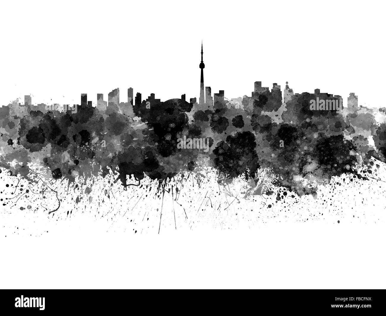 Toronto Skyline In Black Watercolor On White Background Stock