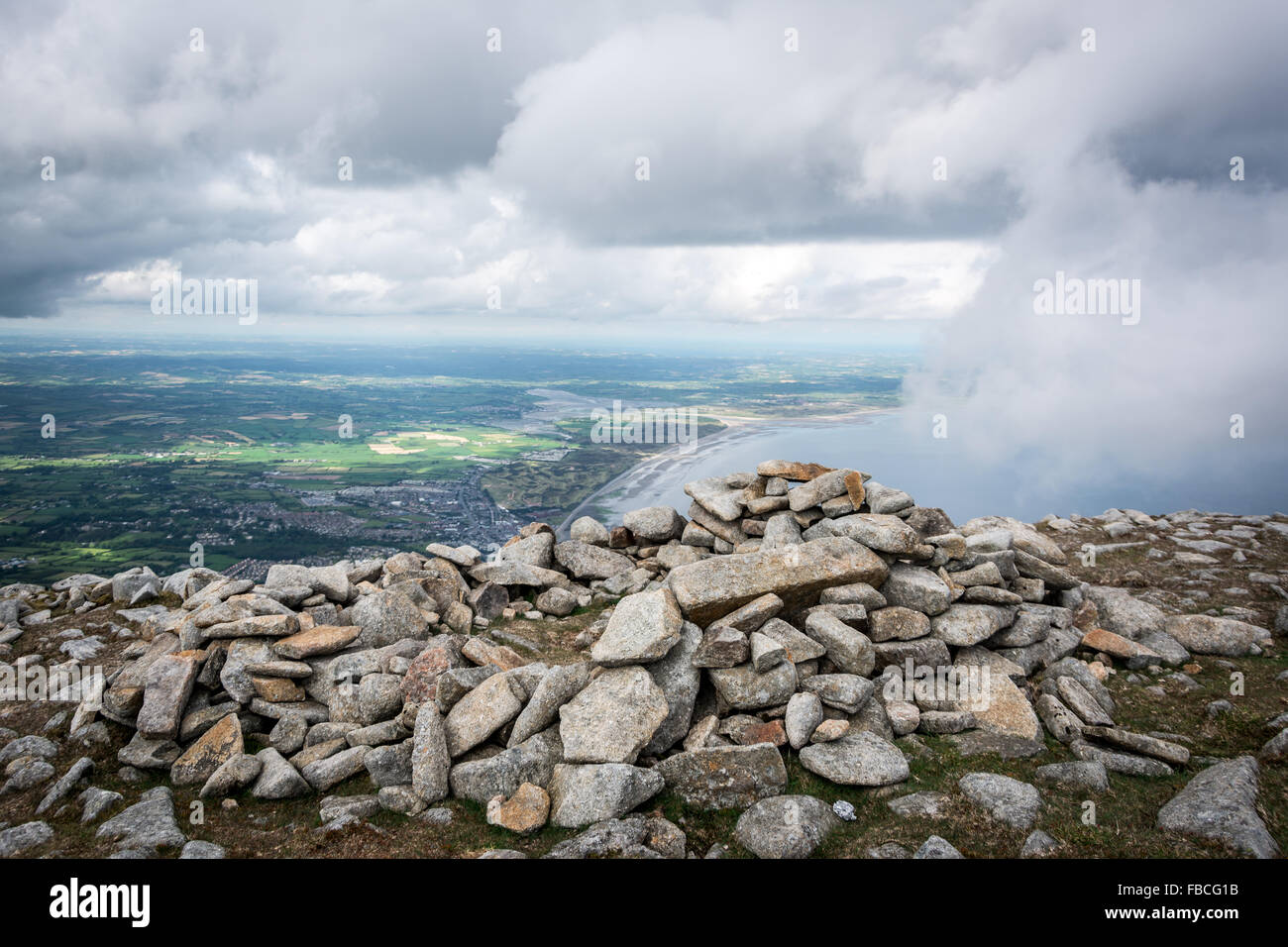 The view over Newcastle, County Down, Ireland from the top of Slieve Donard in the Mourne Mountains Stock Photo
