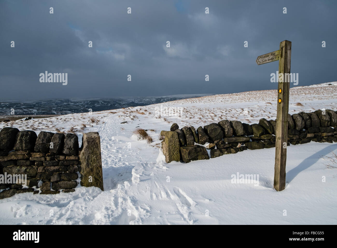 The Pennine Way waymarked trail over the Pennines in Northern England. Stock Photo