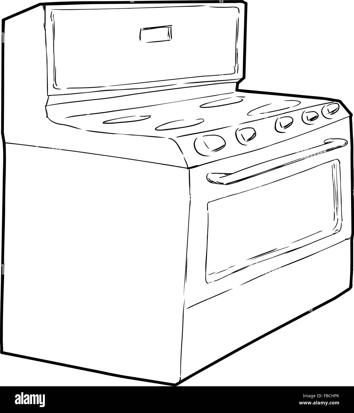 Outine sketch of generic isolated white induction stove Stock Vector