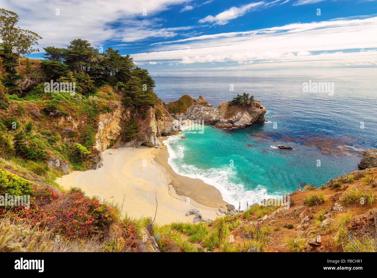 Beautiful beach and Falls, California,  United States Stock Photo