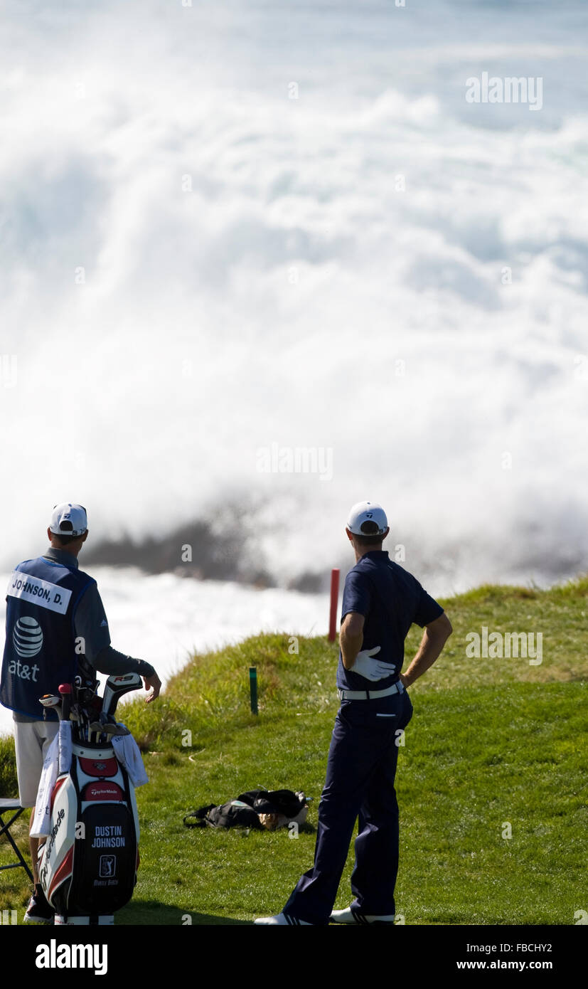 February 14, 2010; Pebble Beach, CA, USA; Dustin Johnson and his caddy