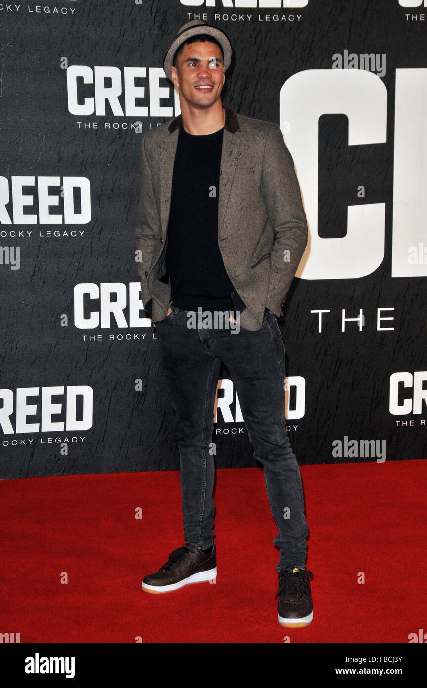 London,UK,12 January 2016,Anthony Ogogo attends European premiere Creed at Empire Leicester Square.Creed is boxing movie starring Sylvester Stallone,Tessa Thompson Michael B Jordan. Stock Photo