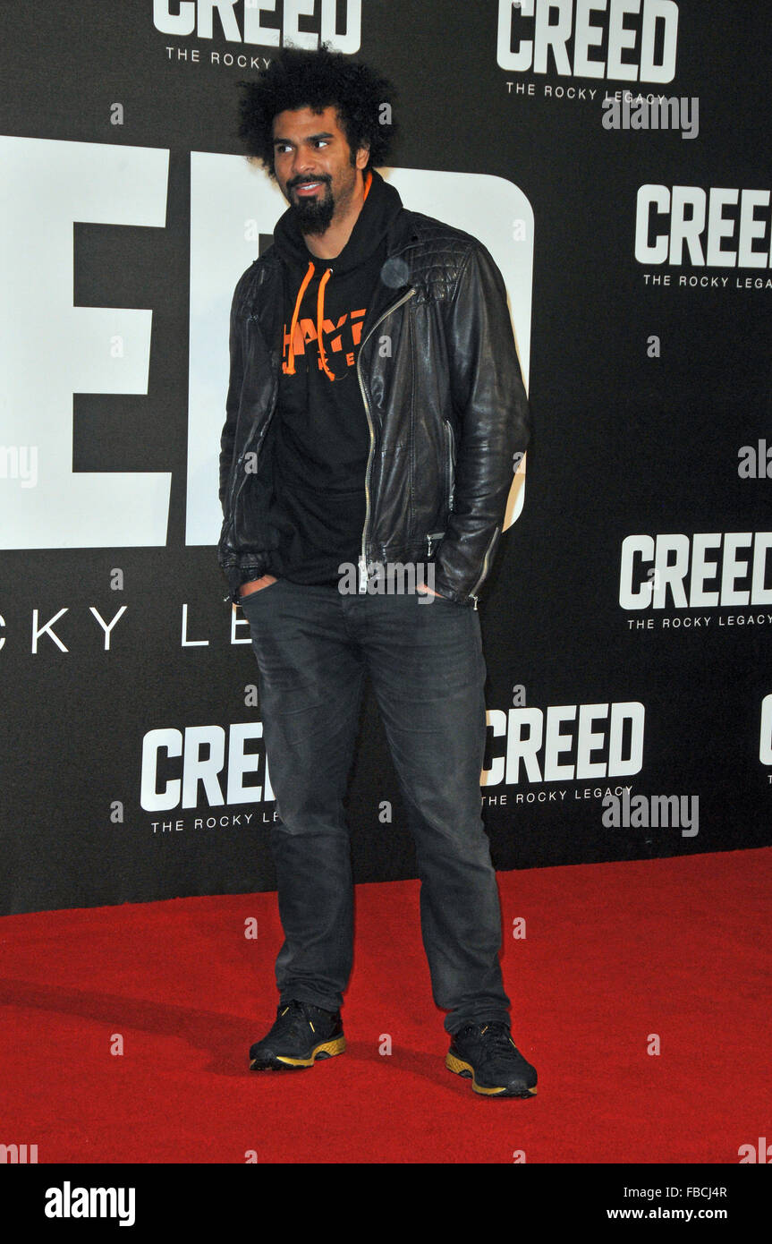London,UK,12 January 2016,David Haye attends European premiere Creed at Empire Leicester Square.Creed is boxing movie starring Sylvester Stallone,Tessa Thompson Michael B Jordan. Stock Photo