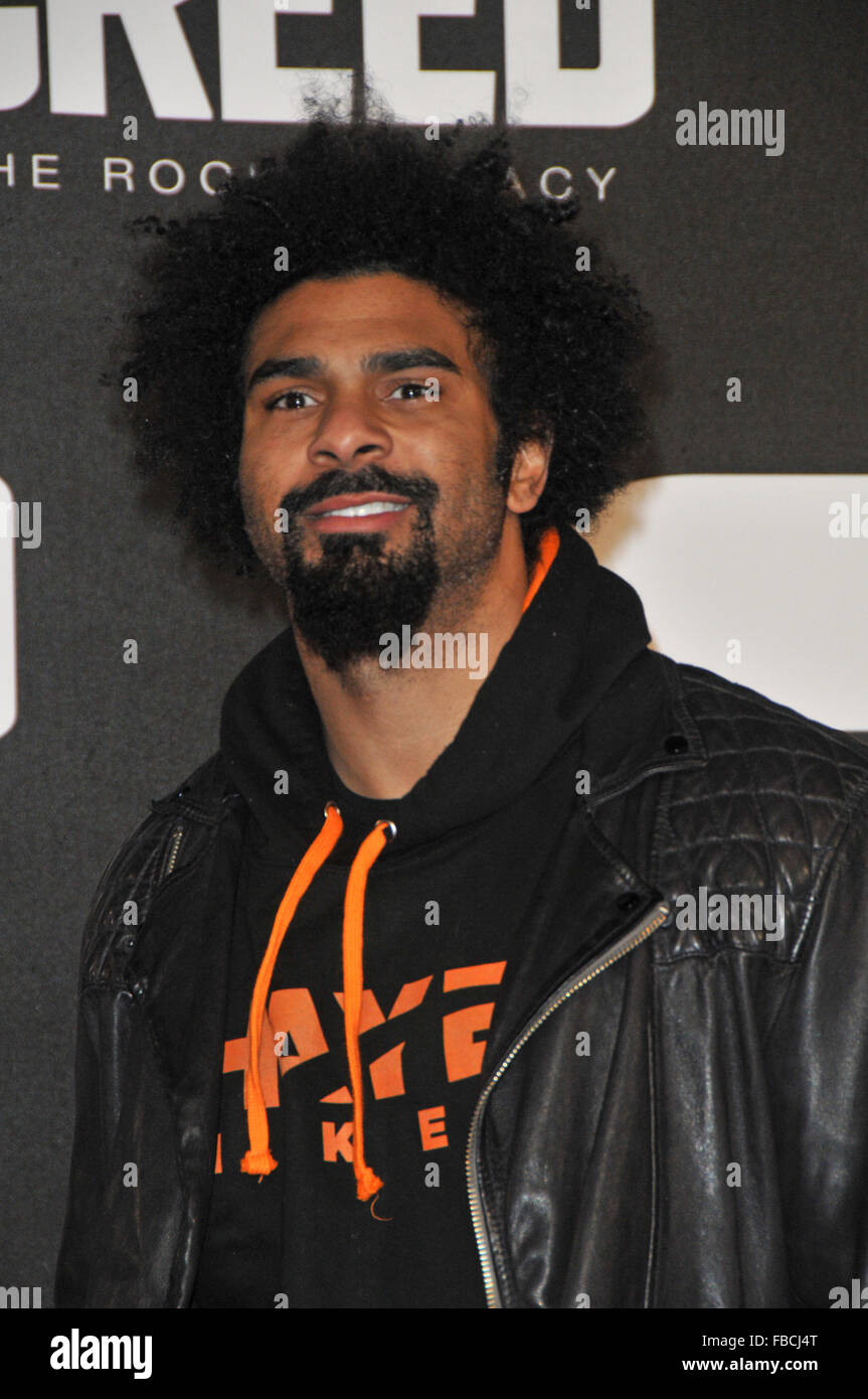 London,UK,12 January 2016,David Haye attends European premiere Creed at Empire Leicester Square.Creed is boxing movie starring Sylvester Stallone,Tessa Thompson Michael B Jordan. Stock Photo