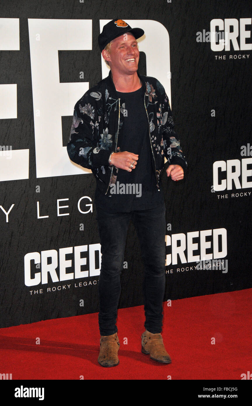 London,UK,12 January 2016,Jamie Laing attends European premiere Creed at Empire Leicester Square.Creed is boxing movie starring Sylvester Stallone,Tessa Thompson Michael B Jordan. Stock Photo