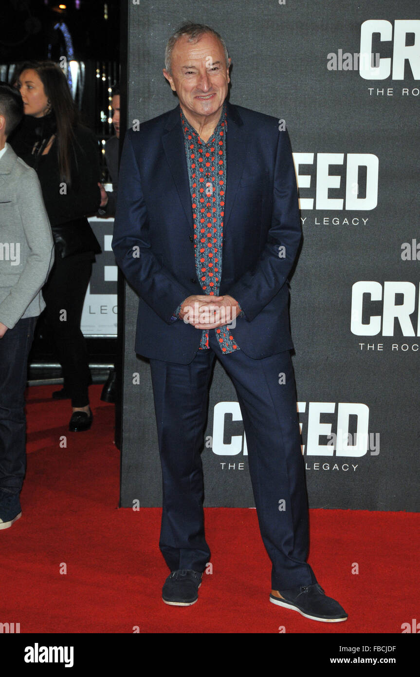 London,UK,12 January 2016,Jim Rosenthal attends European premiere Creed at Empire Leicester Square.Creed is boxing movie starring Sylvester Stallone,Tessa Thompson Michael B Jordan. Stock Photo