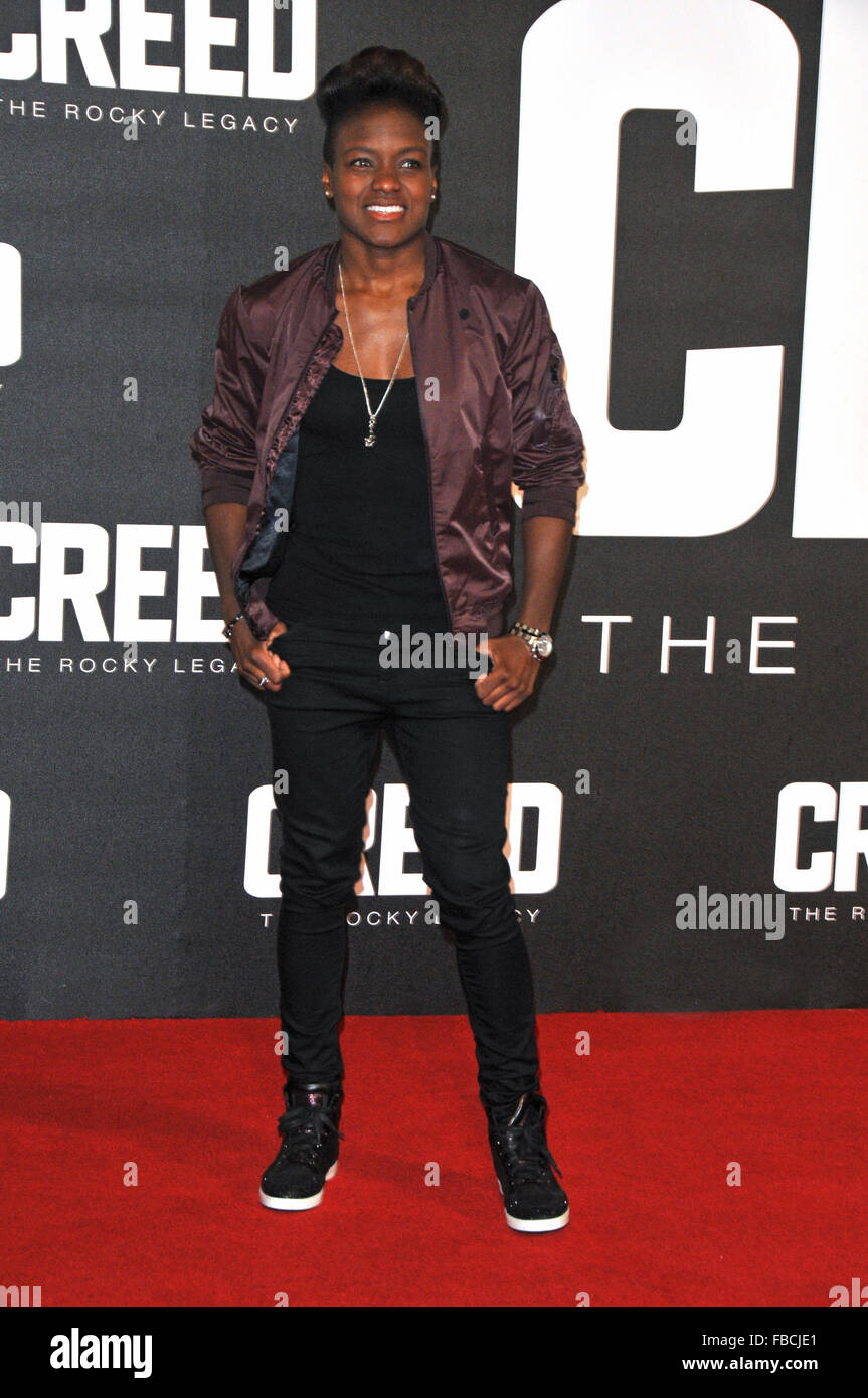 London,UK,12 January 2016,Nicola Adams attends European premiere Creed at Empire Leicester Square.Creed is boxing movie starring Sylvester Stallone,Tessa Thompson Michael B Jordan. Stock Photo