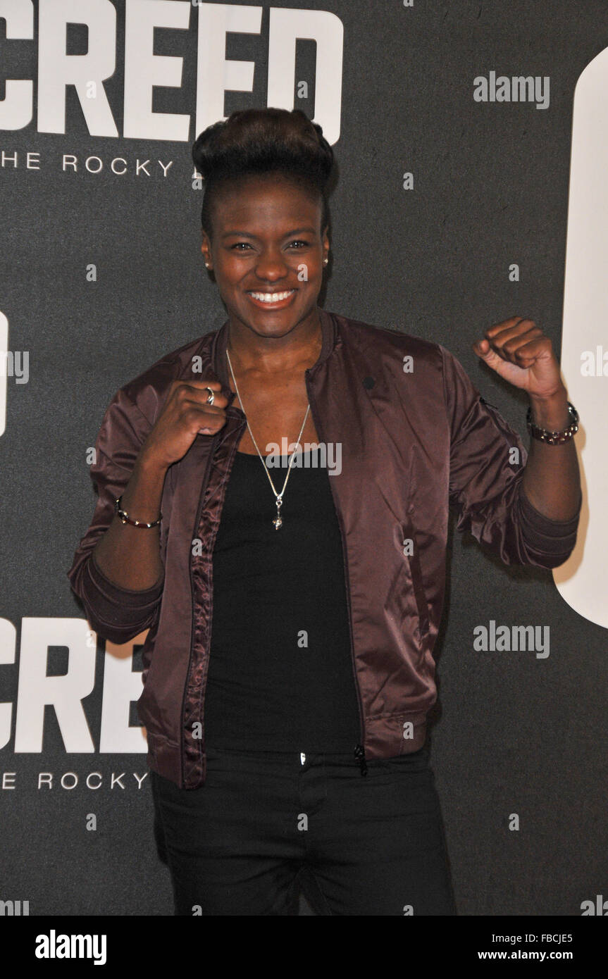 London,UK,12 January 2016,Nicola Adams attends European premiere Creed at Empire Leicester Square.Creed is boxing movie starring Sylvester Stallone,Tessa Thompson Michael B Jordan. Stock Photo