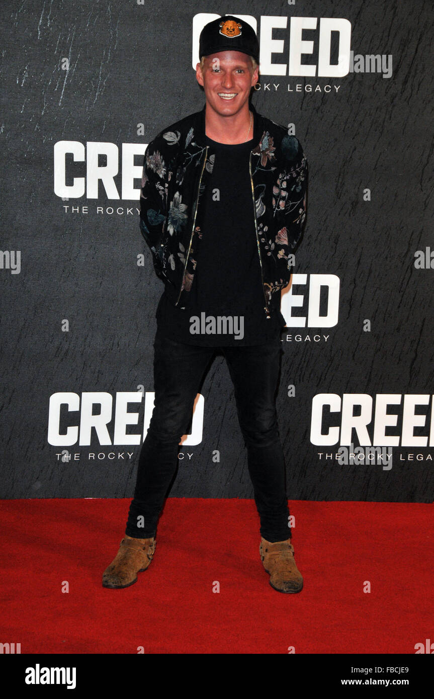London,UK,12 January 2016,Jamie Laing attends European premiere Creed at Empire Leicester Square.Creed is boxing movie starring Sylvester Stallone,Tessa Thompson Michael B Jordan. Stock Photo