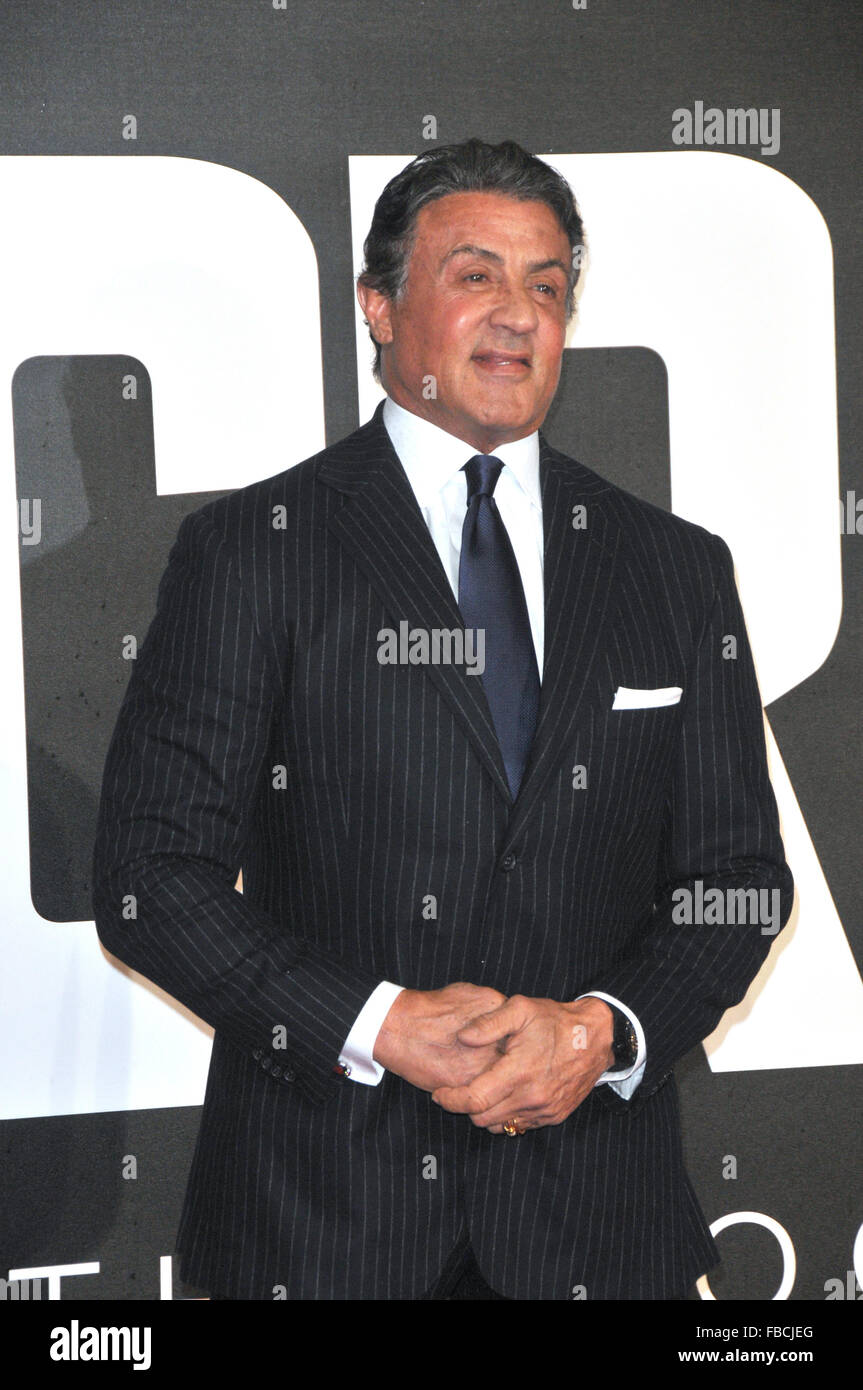 London,UK,12 January 2016,Sylvester Stallone attends European premiere Creed at Empire Leicester Square.Creed is boxing movie starring Sylvester Stallone,Tessa Thompson Michael B Jordan. Stock Photo
